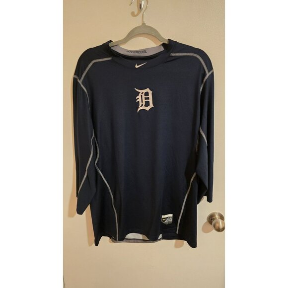 Nike Detroit Tigers Shirt Mens XL Blue Dri Fit MLB Pro Combat Baseball Shirt - Picture 1 of 8